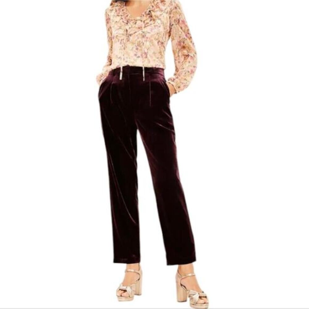 Loft Crushed Blackberry Pleated Velvet Tapered Leg Stretch Pants Plus Size 14